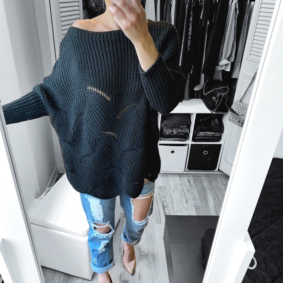 LAST 1✨Black Cable Knit Wide Neck Sweater - Picture 2 of 5